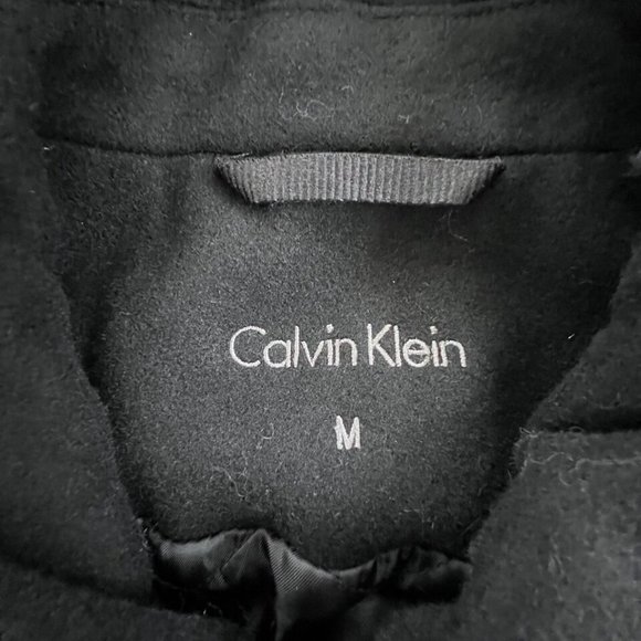 Calvin Klein Men Coat Wool Blend Size MEDIUM Black Hidden Zipper Snap Collared - Picture 4 of 8